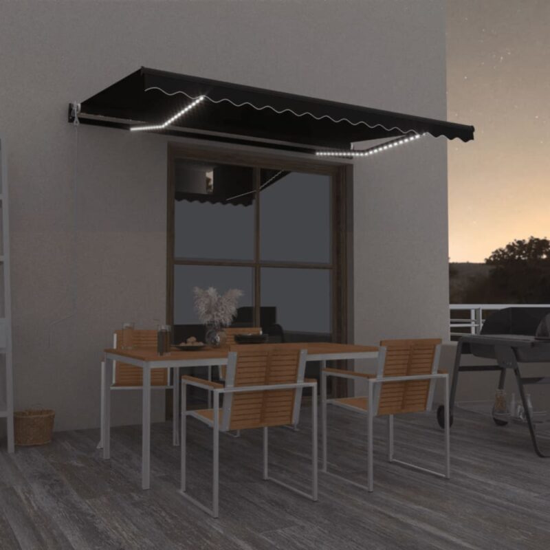 vidaXL Τέντα Αυτόματη με LED & Αισθητήρα Ανέμου Ανθρακί 400x350 εκ.