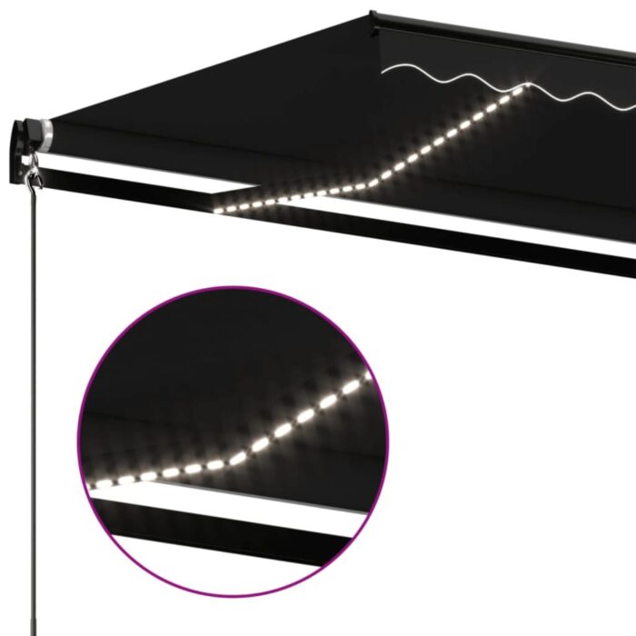 Τέντα Συρόμενη Χειροκίνητη με LED Ανθρακί 450 x 350 εκ. - Image 5