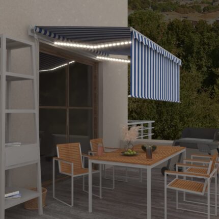 vidaXL Τέντα Αυτόματη με Σκίαστρο/LED/Αισθ. Ανέμου Μπλε/Λευκό 3x2
