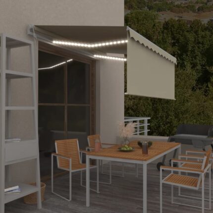 vidaXL Τέντα Αυτόματη με Σκίαστρο/LED/Αισθ. Ανέμου Κρεμ 3 x 2