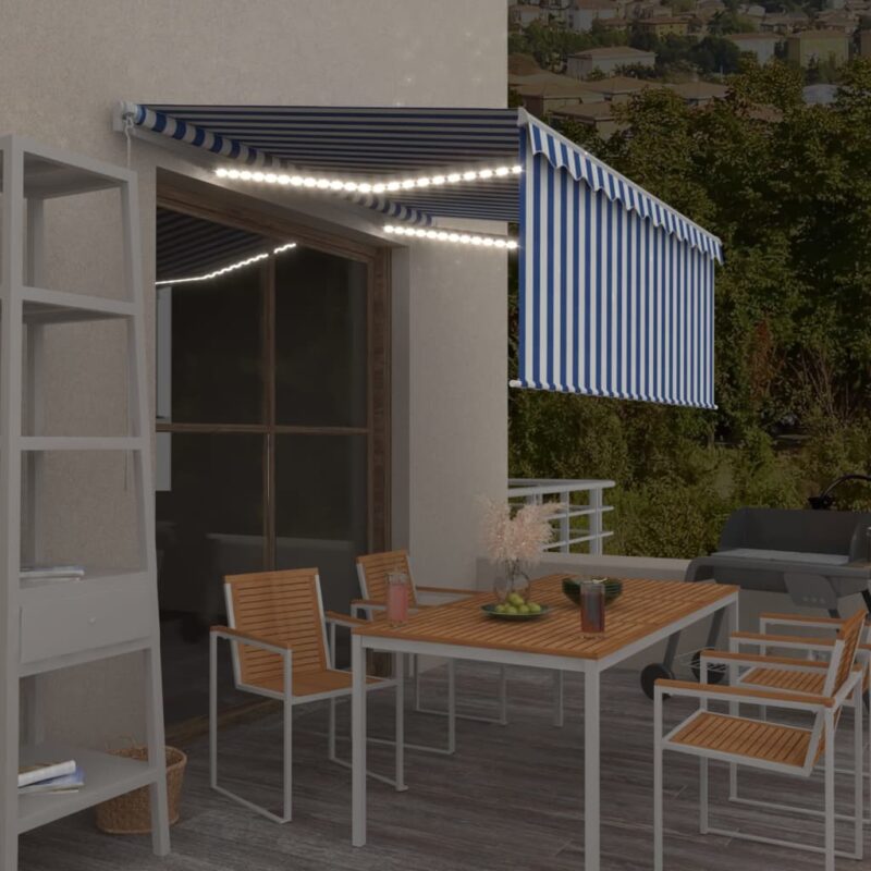vidaXL Τέντα Συρόμενη Χειροκίνητη με Σκίαστρο&LED Μπλε/Λευκό 3