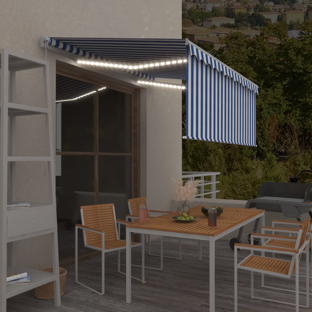 vidaXL Τέντα Συρόμενη Χειροκίνητη με Σκίαστρο&LED Μπλε/Λευκό 3 vidaXL Τέντα Συρόμενη Χειροκίνητη με Σκίαστρο&LED Μπλε/Λευκό 3