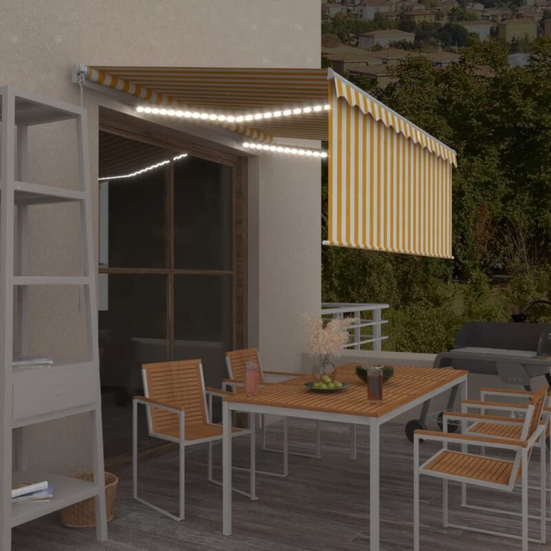 vidaXL Τέντα Συρόμενη Χειροκ. με Σκίαστρο&LED Κίτρινο/Λευκό 3