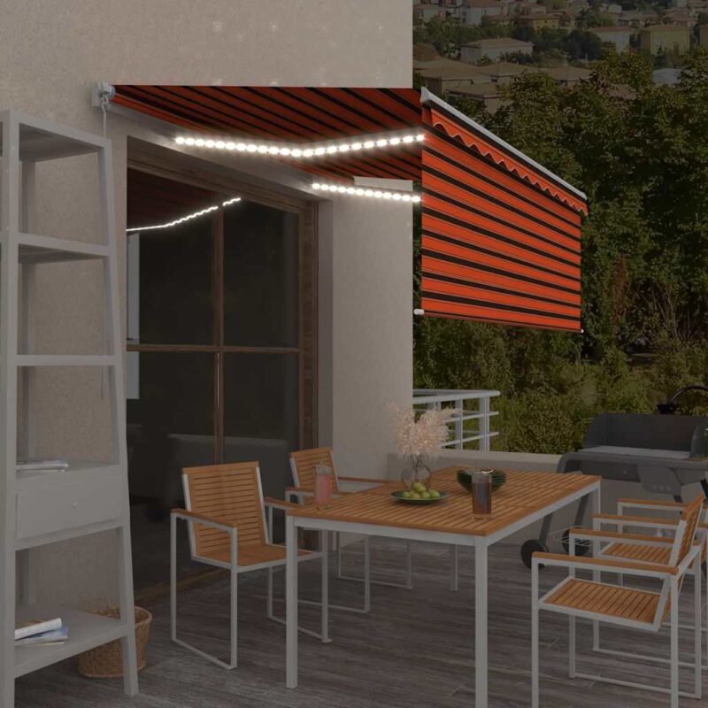 vidaXL Τέντα Συρόμενη Χειρ. Στόρι Σκίασης/LED Πορτοκαλί/Καφέ 3
