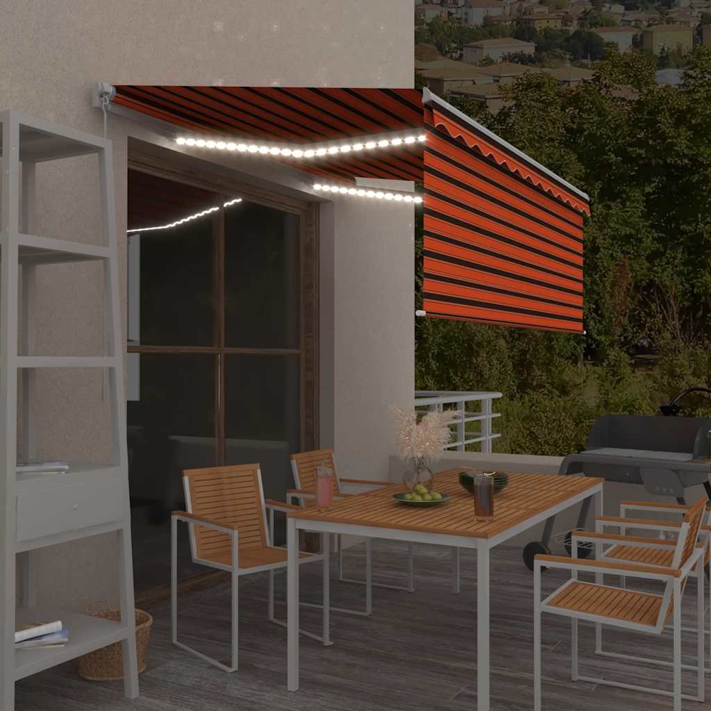 vidaXL Τέντα Συρόμενη Χειρ. Στόρι Σκίασης/LED Πορτοκαλί/Καφέ 3 vidaXL Τέντα Συρόμενη Χειρ. Στόρι Σκίασης/LED Πορτοκαλί/Καφέ 3