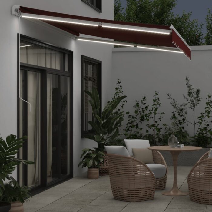 Τέντα Πτυσσόμενη Χειροκίνητη με LED Μπορντό 350x250 εκ. - Image 3