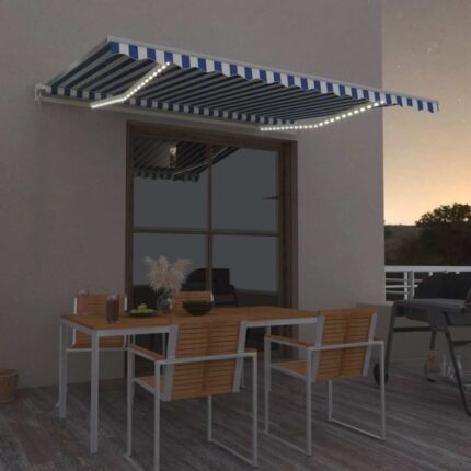 vidaXL Τέντα Αυτόματη με LED & Αισθ. Ανέμου Μπλε / Λευκό 400 x 350 εκ.