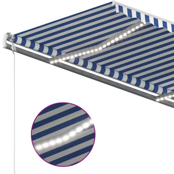 Τέντα Αυτόματη με LED & Αισθ. Ανέμου Μπλε/Λευκό 450 x 350 εκ. - Image 5
