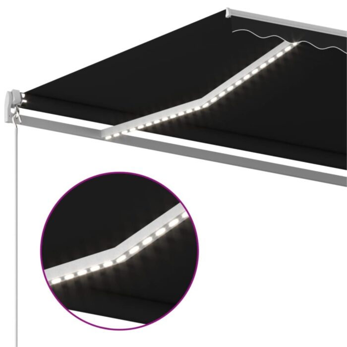 Τέντα Συρόμενη Χειροκίνητη με LED Ανθρακί 600 x 350 εκ. - Image 5