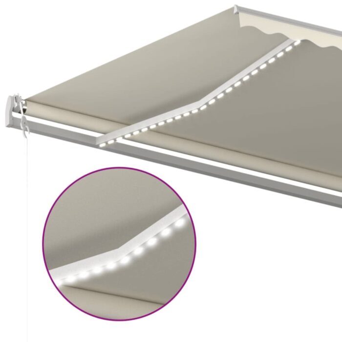 Τέντα Αυτόματη με LED & Αισθητήρα Ανέμου Κρεμ 600x350 εκ. - Image 5