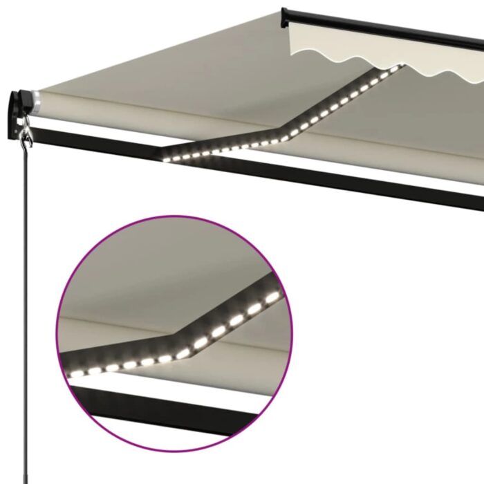 Τέντα Συρόμενη Χειροκίνητη με LED Κρεμ 600 x 350 εκ. - Image 5
