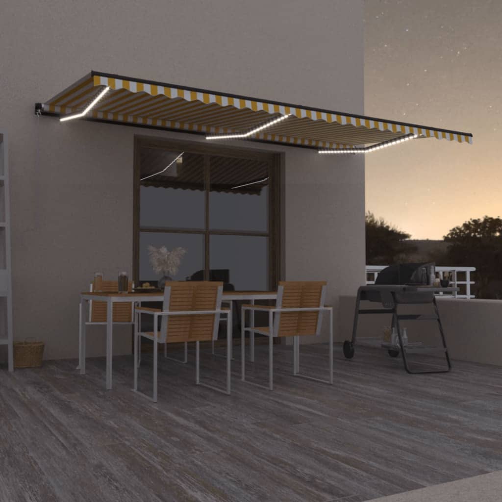 vidaXL Τέντα Συρόμενη Χειροκίνητη με LED Κίτρινο / Λευκό 600x350 εκ. vidaXL Τέντα Συρόμενη Χειροκίνητη με LED Κίτρινο / Λευκό 600x350 εκ.