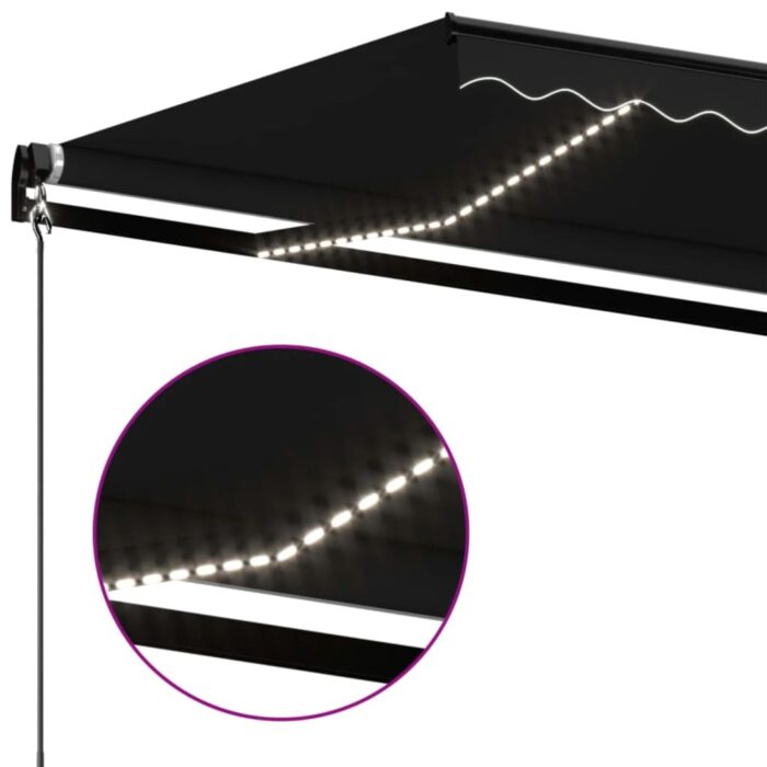 Τέντα Συρόμενη Χειροκίνητη με LED Ανθρακί 600 x 350 εκ. - Image 5
