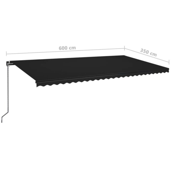 Τέντα Συρόμενη Χειροκίνητη με LED Ανθρακί 600 x 350 εκ. - Image 7