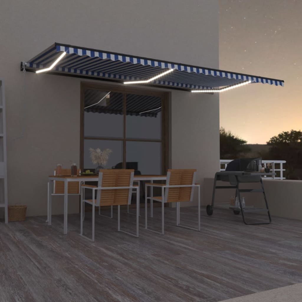 vidaXL Τέντα Αυτόματη με LED & Αισθ. Ανέμου Μπλε/Λευκό 600 x 350 εκ. vidaXL Τέντα Αυτόματη με LED & Αισθ. Ανέμου Μπλε/Λευκό 600 x 350 εκ.