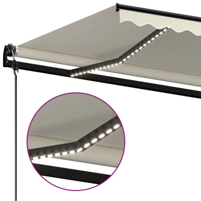 Τέντα Αυτόματη με LED & Αισθητήρα Ανέμου Κρεμ 600x350 εκ. - Image 5