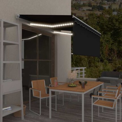 vidaXL Τέντα Συρόμενη Χειροκίνητη με Σκίαστρο&LED Ανθρακί 3