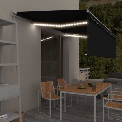 vidaXL Τέντα Συρόμενη Χειροκίνητη με Σκίαστρο & LED Ανθρακί 5 x 3 μ.