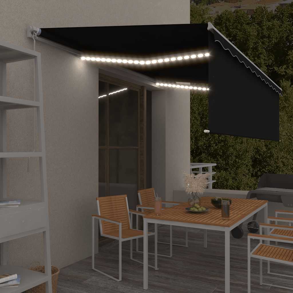 vidaXL Τέντα Συρόμενη Χειροκίνητη με Σκίαστρο & LED Ανθρακί 5 x 3 μ. vidaXL Τέντα Συρόμενη Χειροκίνητη με Σκίαστρο & LED Ανθρακί 5 x 3 μ.