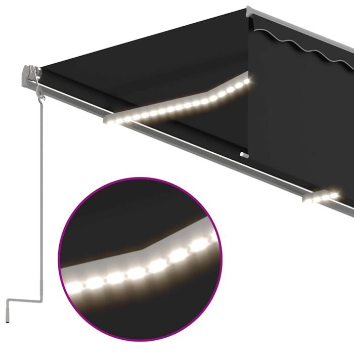 Τέντα Συρόμενη Χειροκίνητη με Σκίαστρο & LED Ανθρακί 5 x 3 μ. - Image 5