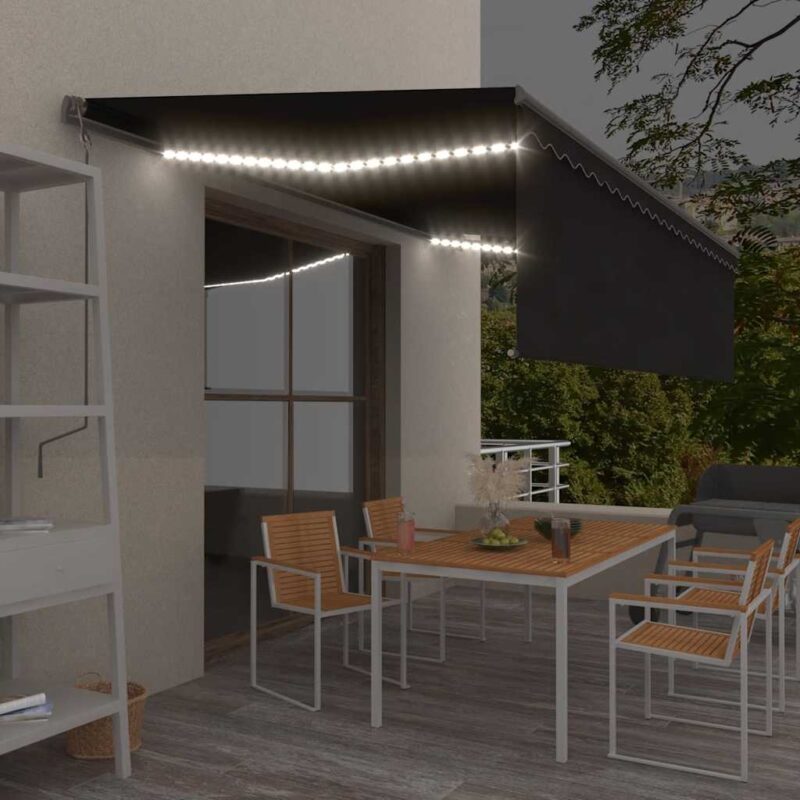 vidaXL Τέντα Αυτόματη με Σκίαστρο/LED/Αισθητήρα Ανέμου Ανθρακί 5x3 μ.