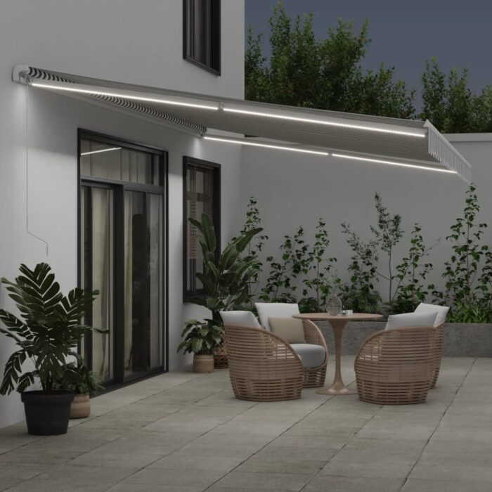 Τέντα Πτυσσόμενη Χειροκίνητη με LED Ανθρακί / Λευκή 600x350 εκ. - Image 3