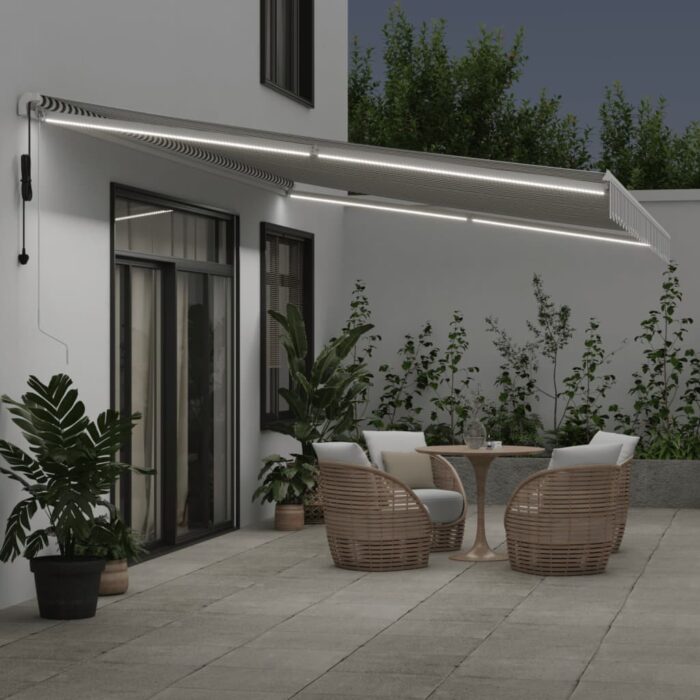 Τέντα Πτυσσόμενη Αυτόματη με LED Ανθρακί / Λευκή 600x350 εκ. - Image 3