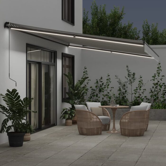 Τέντα Πτυσσόμενη Χειροκίνητη με LED Ανθρακί / Λευκή 600x350 εκ. - Image 3