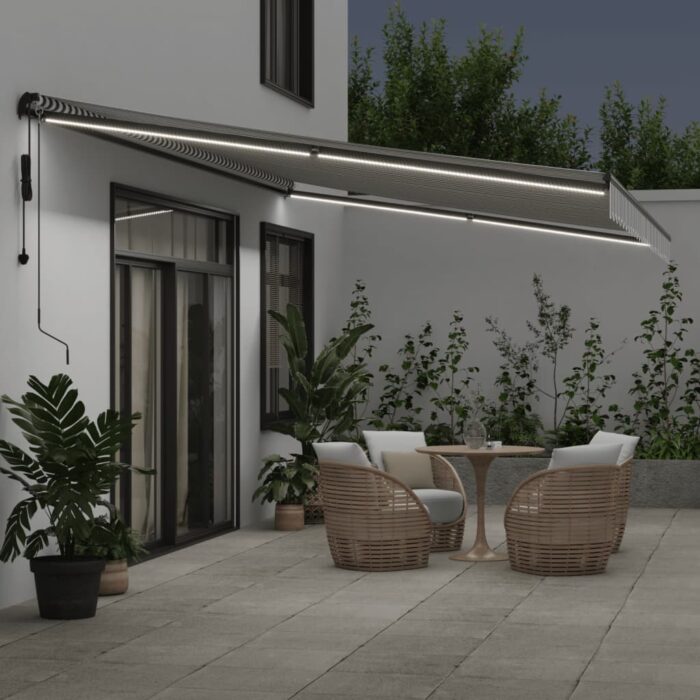 Τέντα Πτυσσόμενη Αυτόματη με LED Ανθρακί / Λευκή 600x350 εκ. - Image 3
