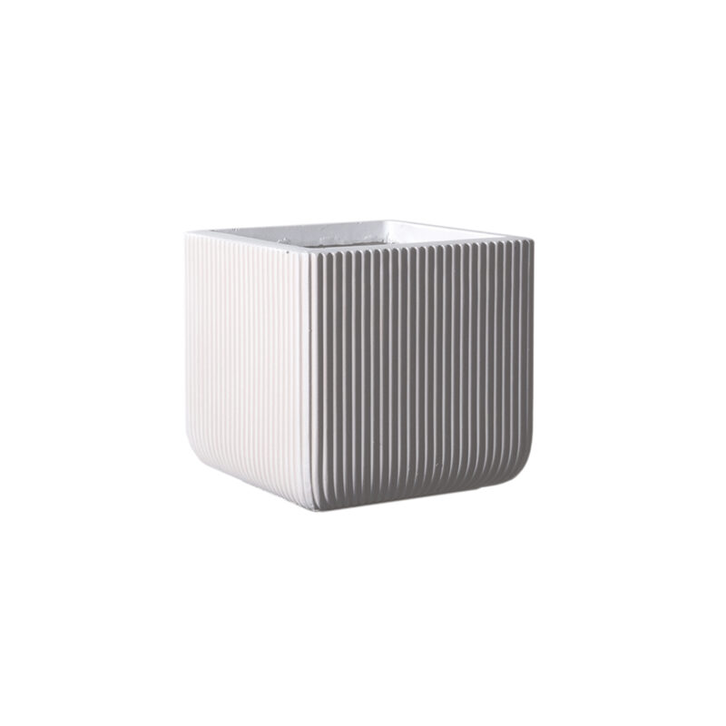 Supergreens Γλάστρα Πήλινη Τετράγωνη ''Stripe'' Λευκή L 37x37x33 εκ.
