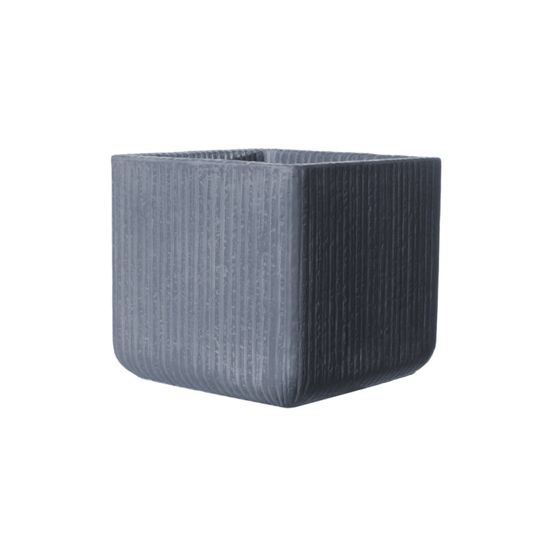 Supergreens Γλάστρα Πήλινη Τετράγωνη "Stripe" Γκρι Σκούρο M 30x30x27 εκ.
