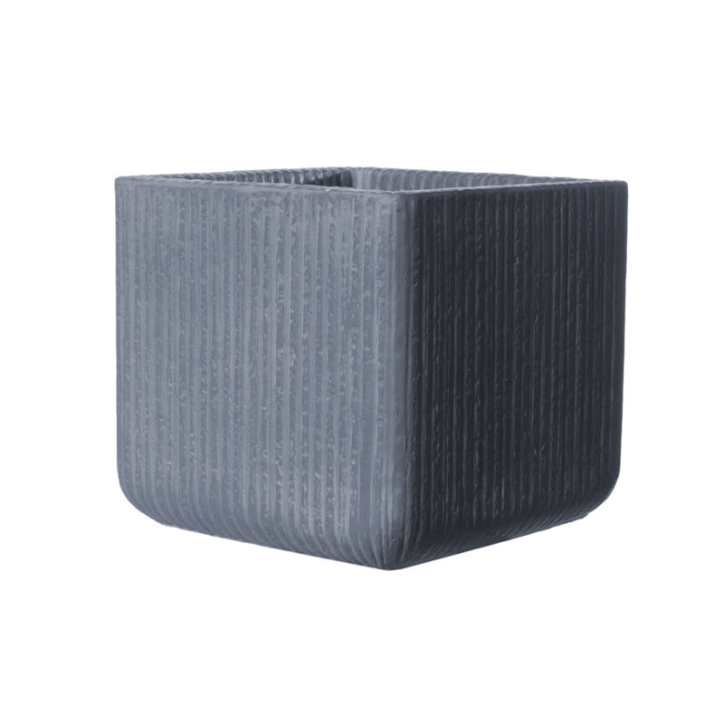Supergreens Γλάστρα Πήλινη Τετράγωνη "Stripe" Γκρι Σκούρο L 37x37x32 εκ.