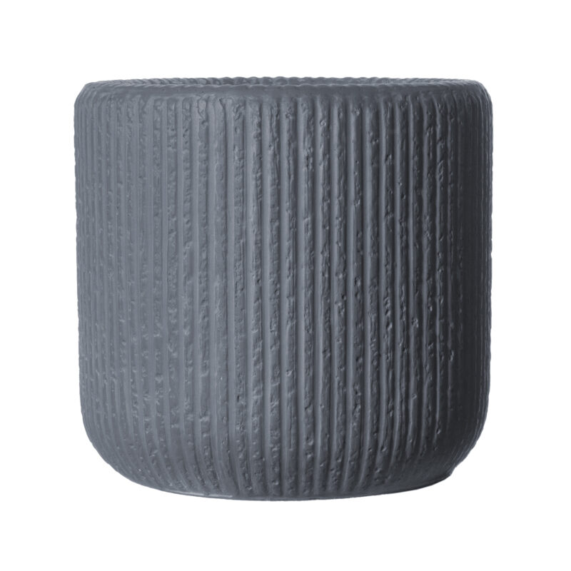 Supergreens Γλάστρα Πήλινη Στρογγυλή "Stripe" Γκρι Σκούρο L 42x42x40 εκ.