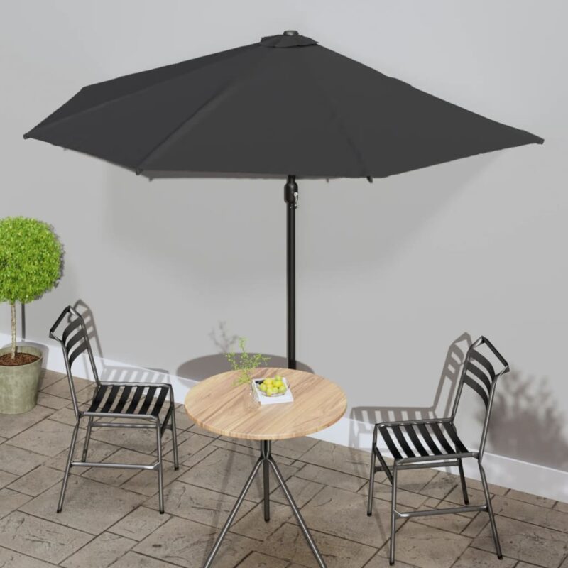 vidaXL Ομπρέλα Βεράντας Ημικυκλική Μαύρη 300x155x223 εκ. Ιστός Αλουμ.