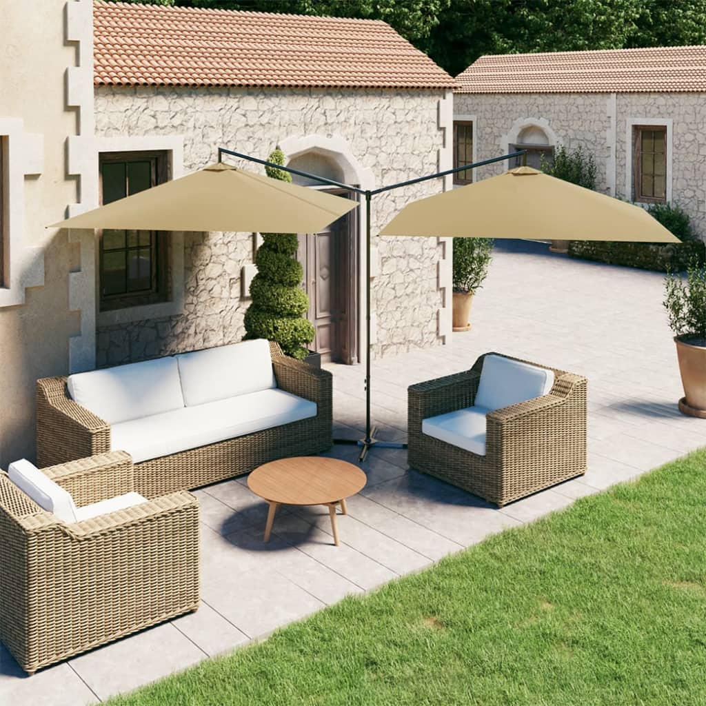 vidaXL Ομπρέλα Κήπου Διπλή Taupe 600 x 300 εκ. με Ατσάλινο Ιστό vidaXL Ομπρέλα Κήπου Διπλή Taupe 600 x 300 εκ. με Ατσάλινο Ιστό