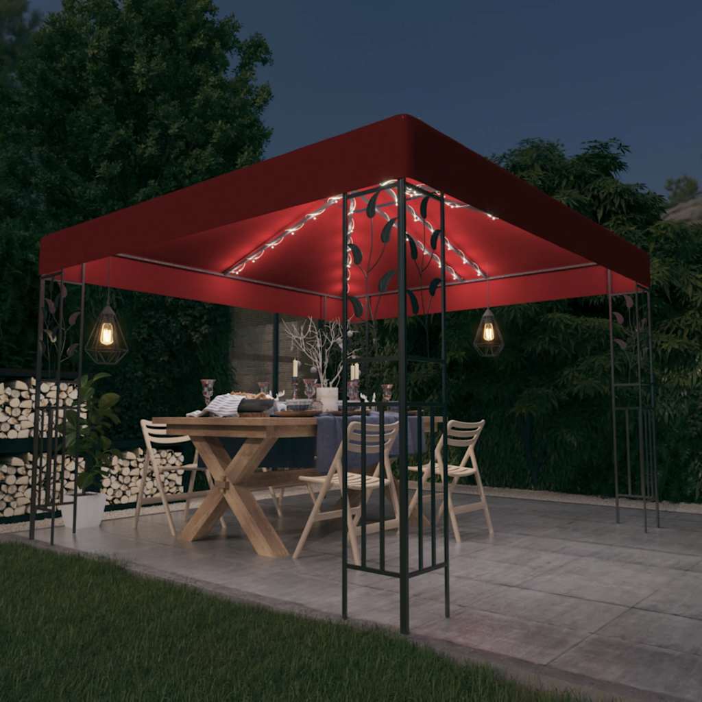 vidaXL Κιόσκι με Φωτάκια LED Μπορντό 3 x 3 μ. vidaXL Κιόσκι με Φωτάκια LED Μπορντό 3 x 3 μ.