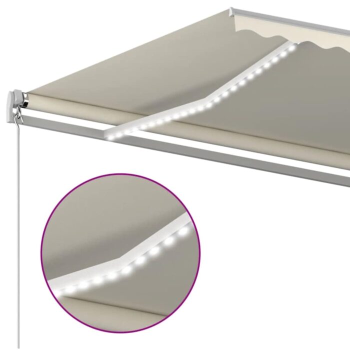 Τέντα Συρόμενη Χειροκίνητη με LED Κρεμ 500 x 300 εκ. - Image 5