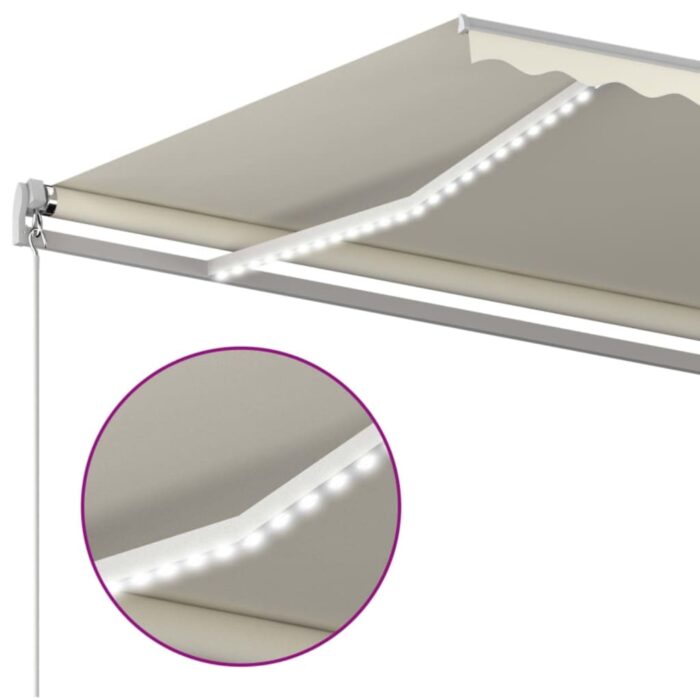 Τέντα Συρόμενη Χειροκίνητη με LED Κρεμ 500 x 350 εκ. - Image 5