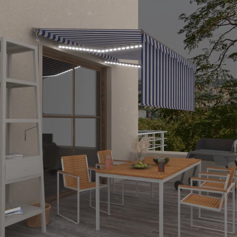 vidaXL Τέντα Αυτόματη με Σκίαστρο/LED/Αισθ. Ανέμου Μπλε/Λευκό 3x2