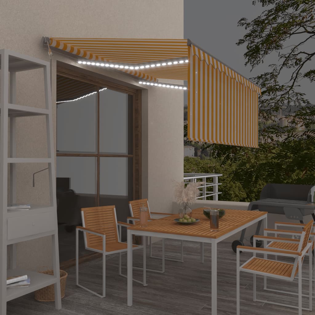 vidaXL Τέντα Αυτόματη με Σκίαστρο/LED/Αισθ. Ανέμου Κίτρ./Λευκό 3x2 vidaXL Τέντα Αυτόματη με Σκίαστρο/LED/Αισθ. Ανέμου Κίτρ./Λευκό 3x2