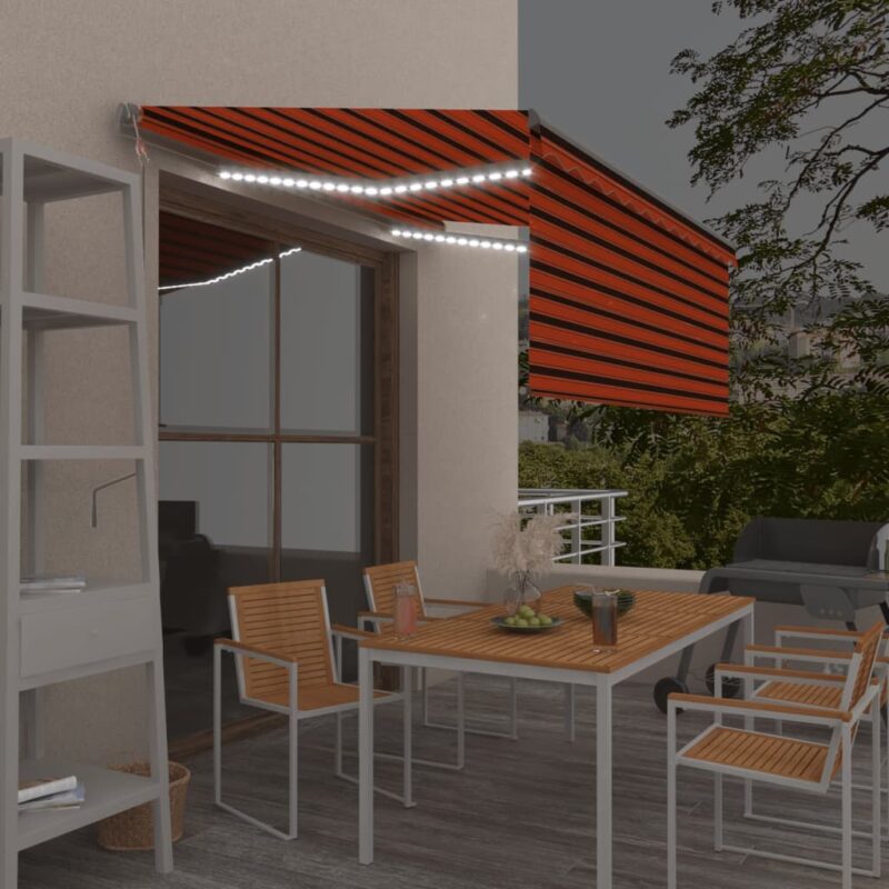 vidaXL Τέντα Αυτόματη με Σκίαστρο/LED/Αισθ. Ανέμου Πορτ./Καφέ 3x2
