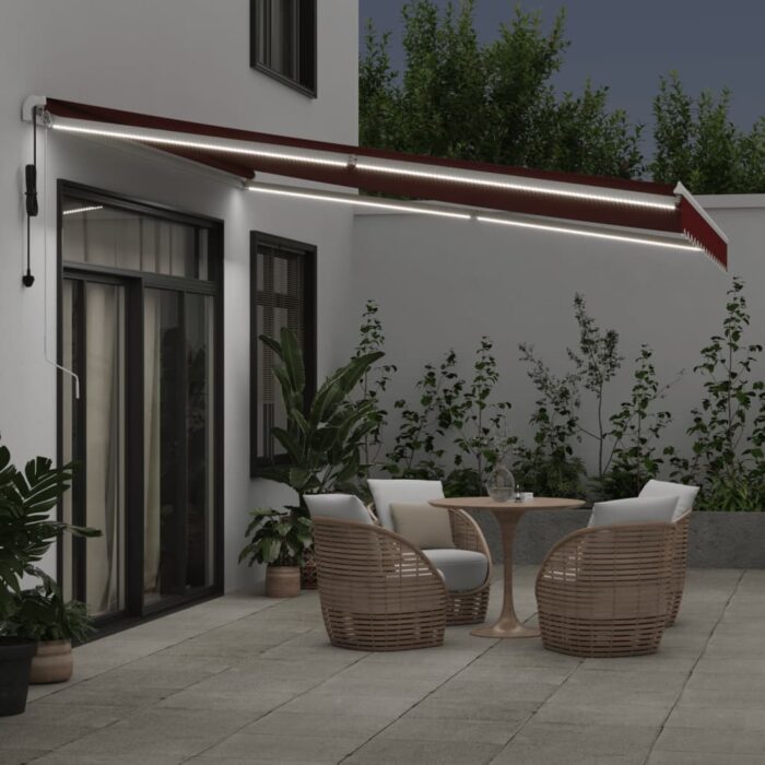 Τέντα Πτυσσόμενη Αυτόματη με LED Μπορντό 400x350 εκ. - Image 3
