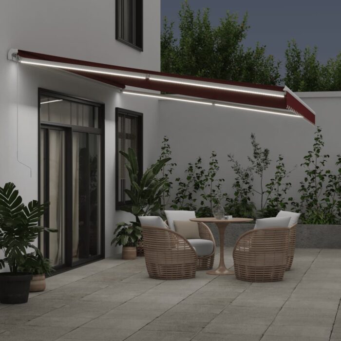 Τέντα Πτυσσόμενη Χειροκίνητη με LED Μπορντό 500x350 εκ. - Image 3