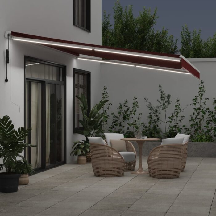 Τέντα Πτυσσόμενη Αυτόματη με LED Μπορντό 500x350 εκ. - Image 3