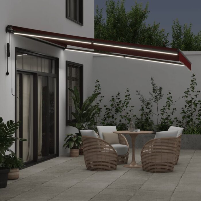 Τέντα Πτυσσόμενη Αυτόματη με LED Μπορντό 400x350 εκ. - Image 3