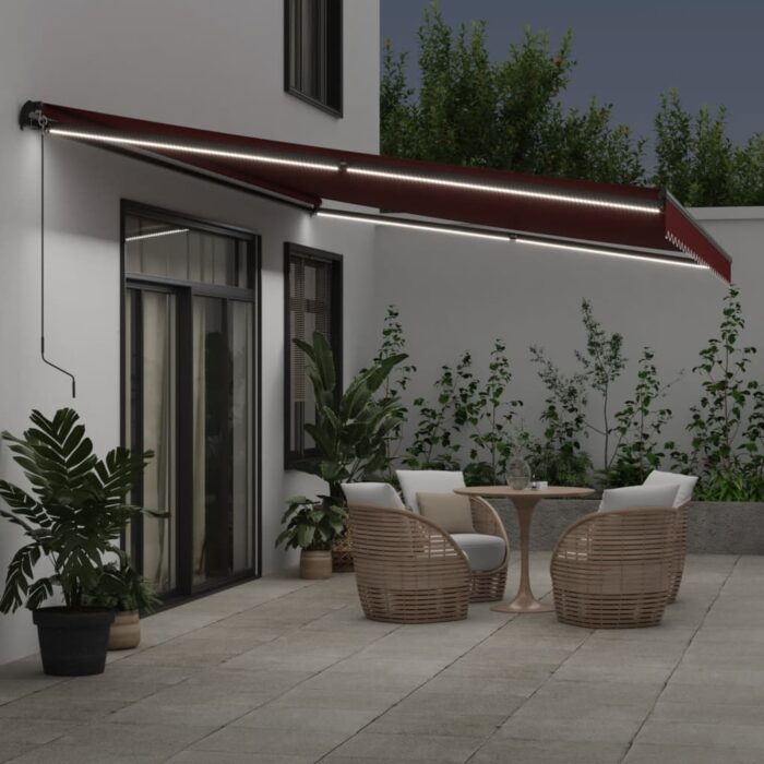 Τέντα Πτυσσόμενη Χειροκίνητη με LED Μπορντό 500x350 εκ. - Image 3