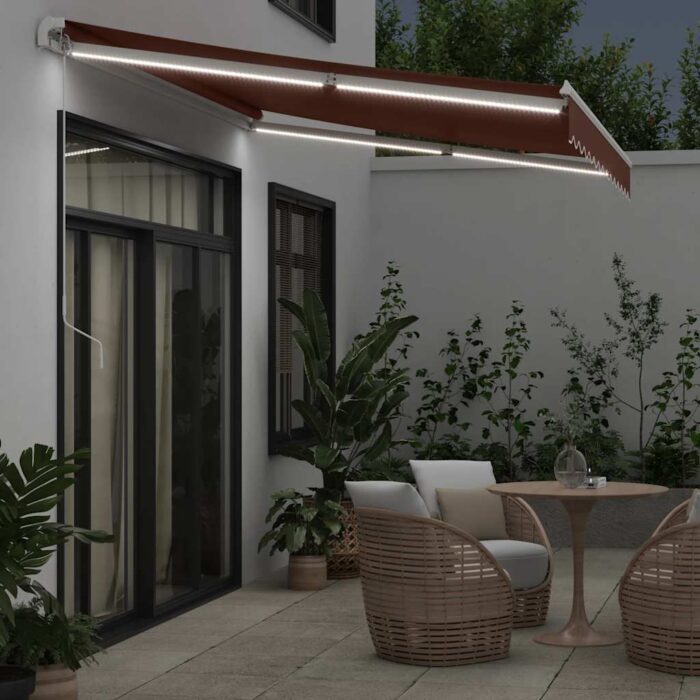 Τέντα Πτυσσόμενη Χειροκίνητη με LED Καφέ 350x250 εκ. - Image 3