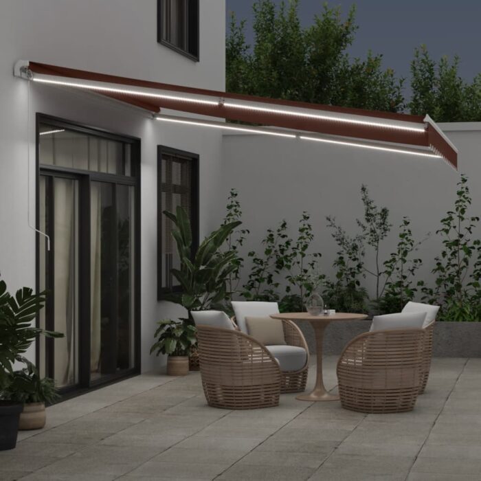 Τέντα Πτυσσόμενη Χειροκίνητη με LED Καφέ 400x350 εκ. - Image 3