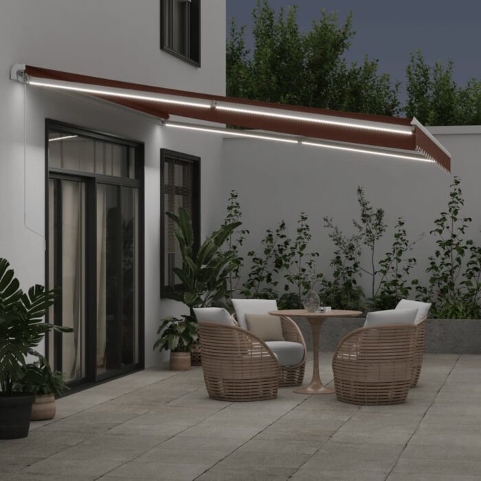 Τέντα Πτυσσόμενη Χειροκίνητη με LED Καφέ 450x350 εκ. - Image 3