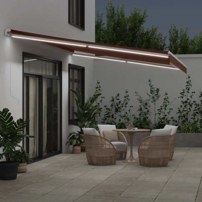 Τέντα Πτυσσόμενη Χειροκίνητη με LED Καφέ 500x350 εκ. - Image 3